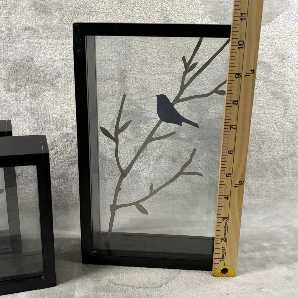 Bird Silhouette Shadow Box Decor Set of 3 Black Frame Glass‎ Branch Modern